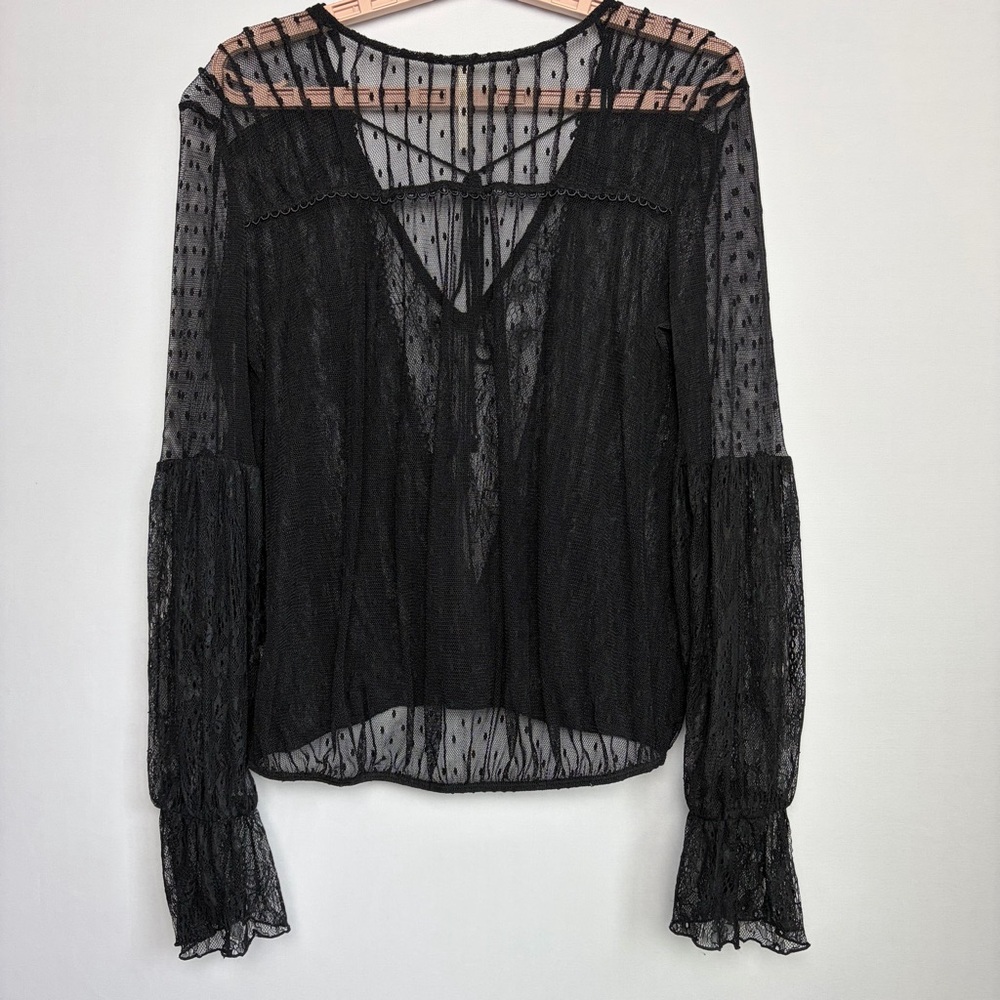 Free People Far Away Too Sz M Lace V Neck Black Boho Hippie Witchy Whimsigoth - Picture 6 of 15